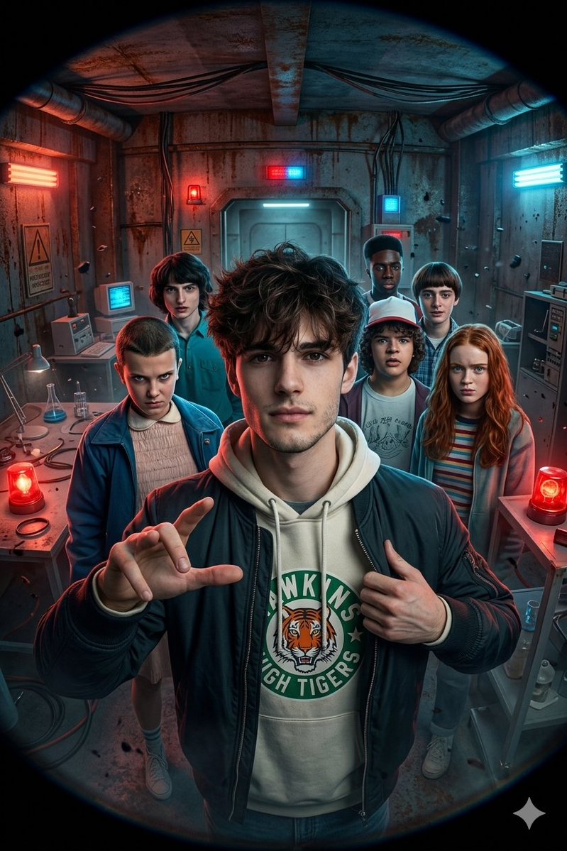 Stranger Things Action Selfie with Fish-Eye Distortion 2