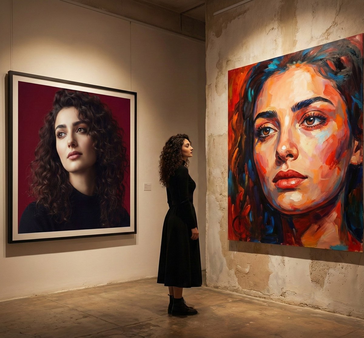 Cinematic Gallery Interior: Realism vs. Abstraction 1