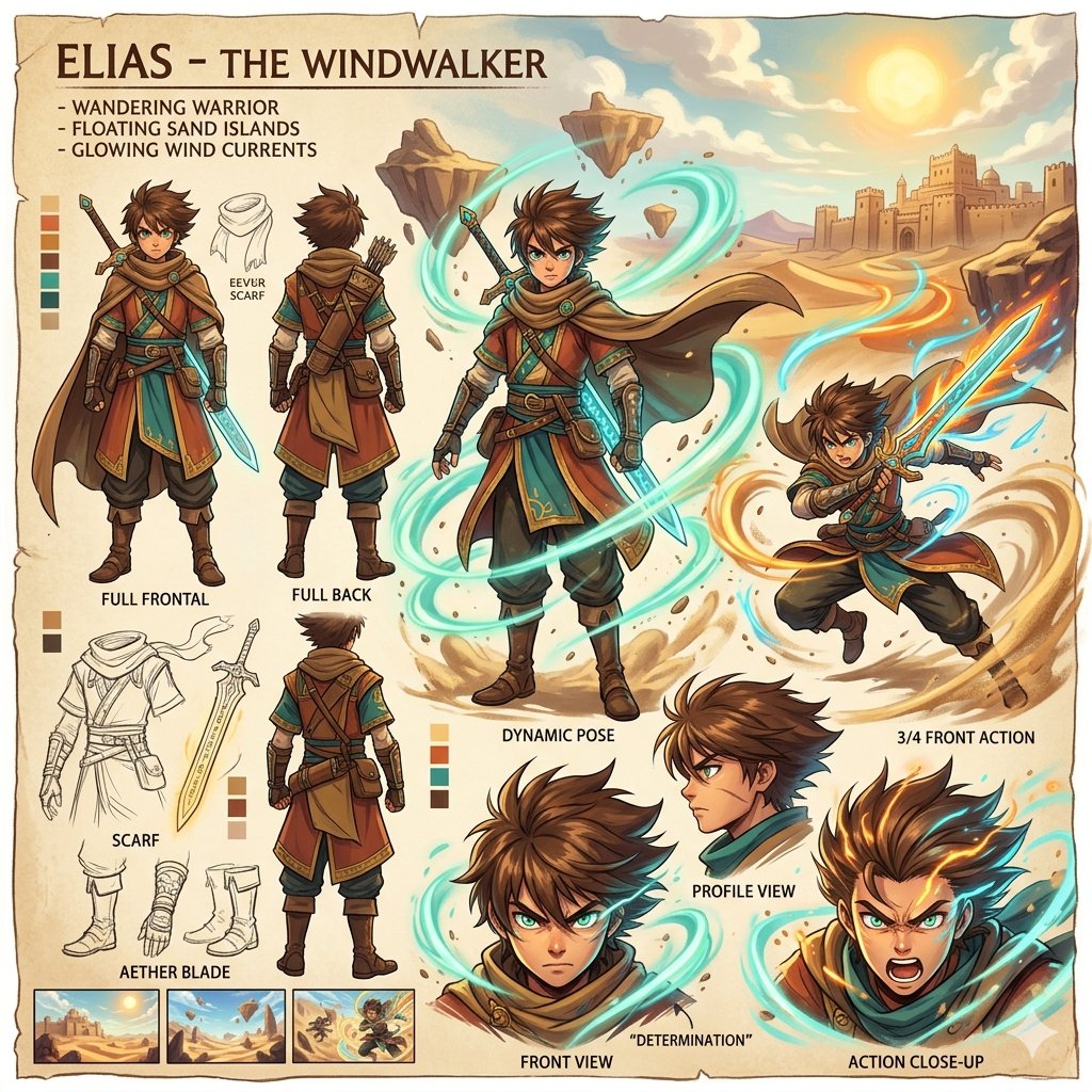 Anime Warrior Character Design Sheet 1