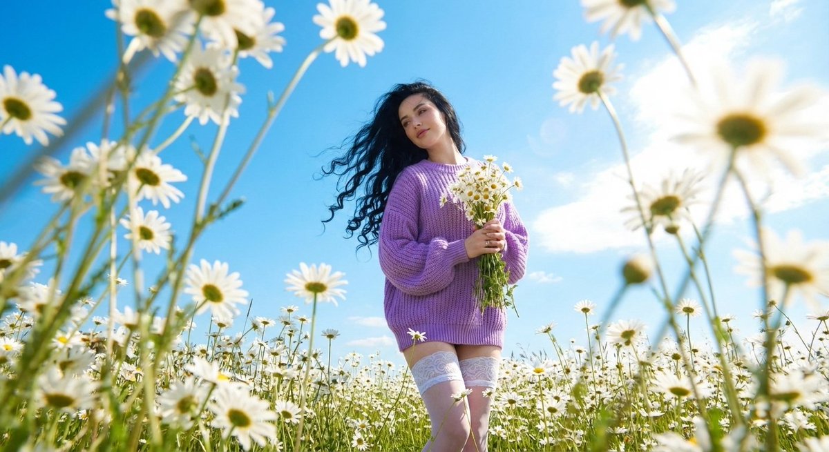 Hyper-realistic High-Fashion Editorial with Daisies 1