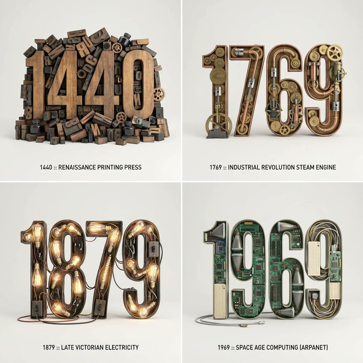 Typographic Sculpture of Historical Inventions 1