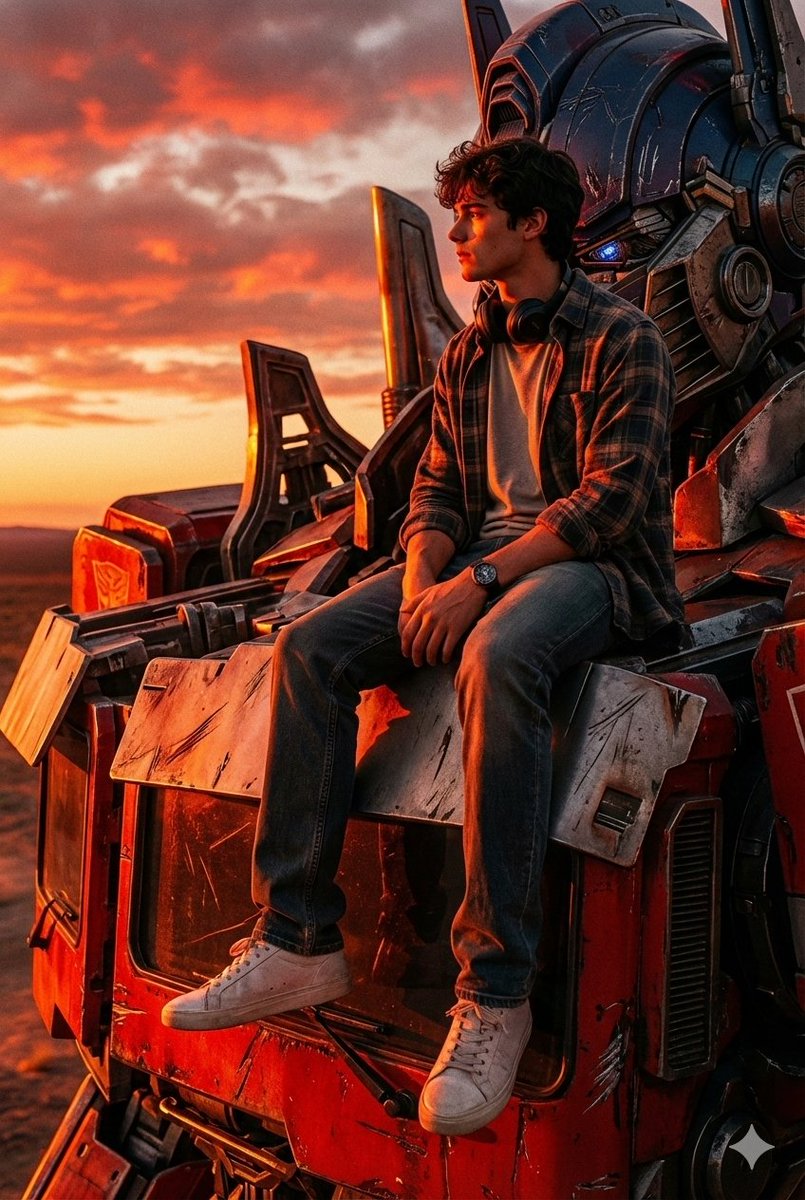 Colossal Optimus Prime and Human Cinematic Photo Prompt 1