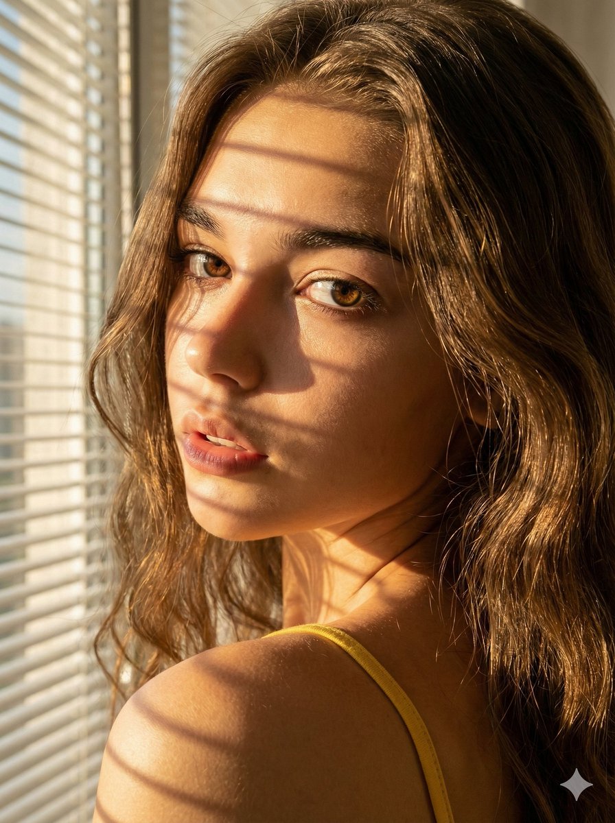 Close-up Portrait with Window Blind Shadows 1