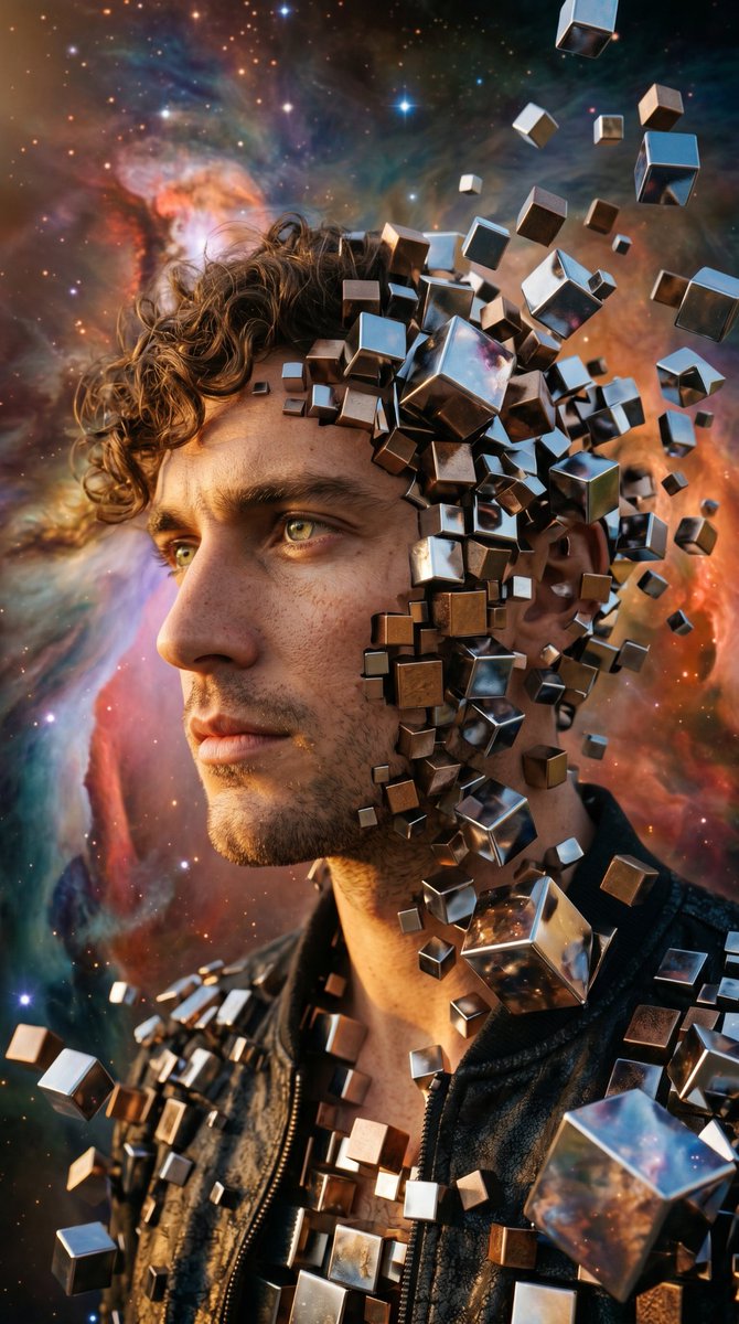 Deconstructed Metallic Cube Portrait 3