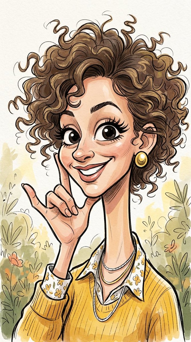 Curly Haired Watercolor Caricature 3