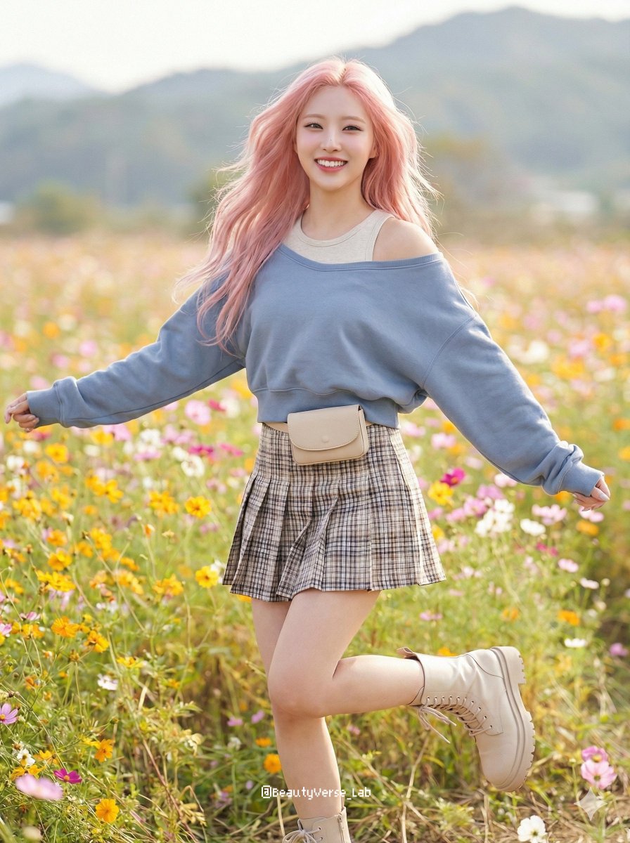 Dynamic K-Pop Idol Running in a Flower Field 1