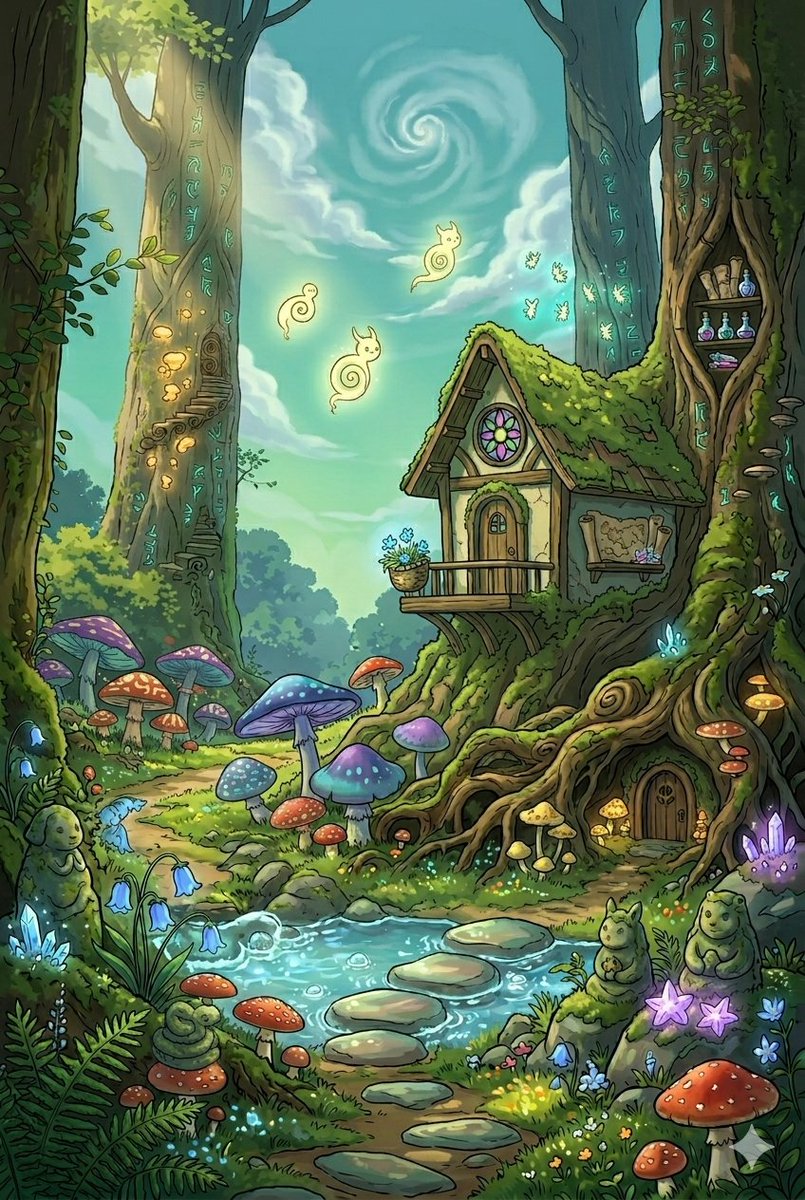 Whimsical Forest Cottage Illustration 2