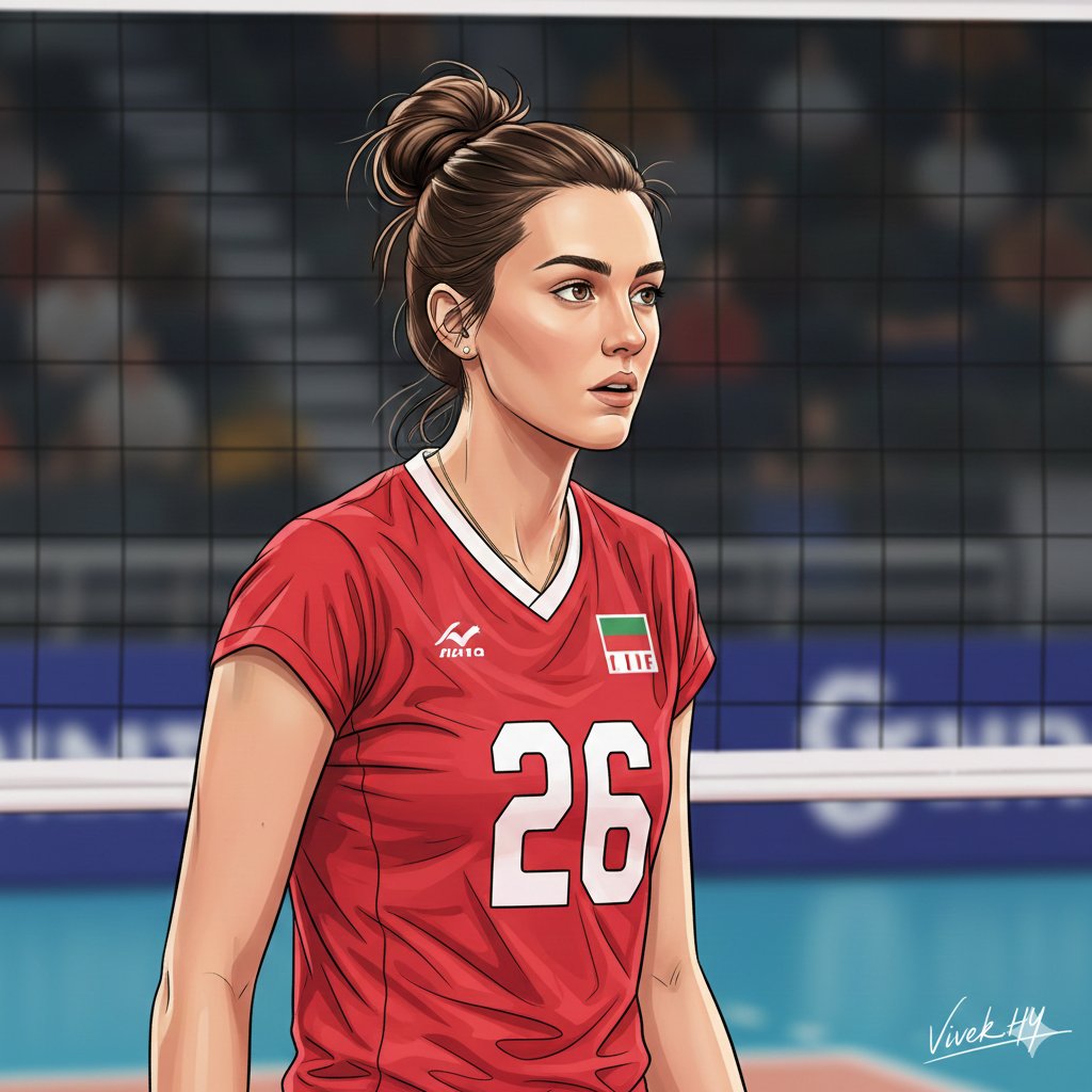 Clean Doodle Portrait of a Female Volleyball Athlete 1