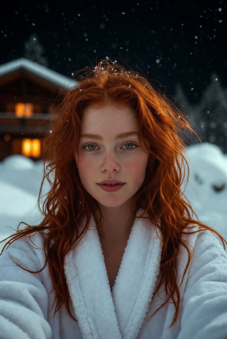 Flash Selfie in Snow at Alpine Chalet Prompt 2
