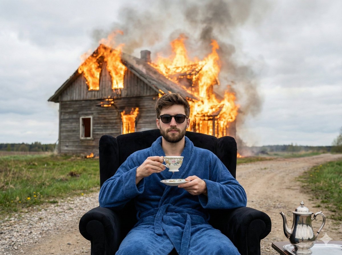 Documentary Photo of Man in Robe with Burning Farmhouse 1