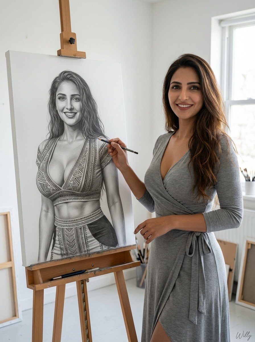 Photorealistic Portrait with Grayscale Drawing 1