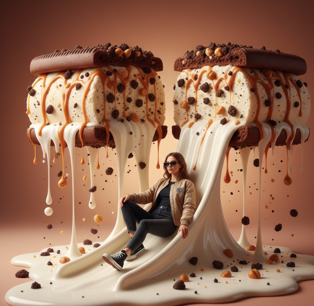 Surreal Woman Sliding Down Melted Ice Cream or Jam 2