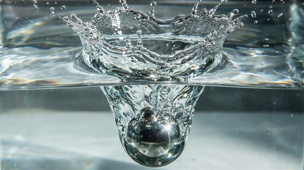 Metal ball splashing into water (slow-motion feel) 4