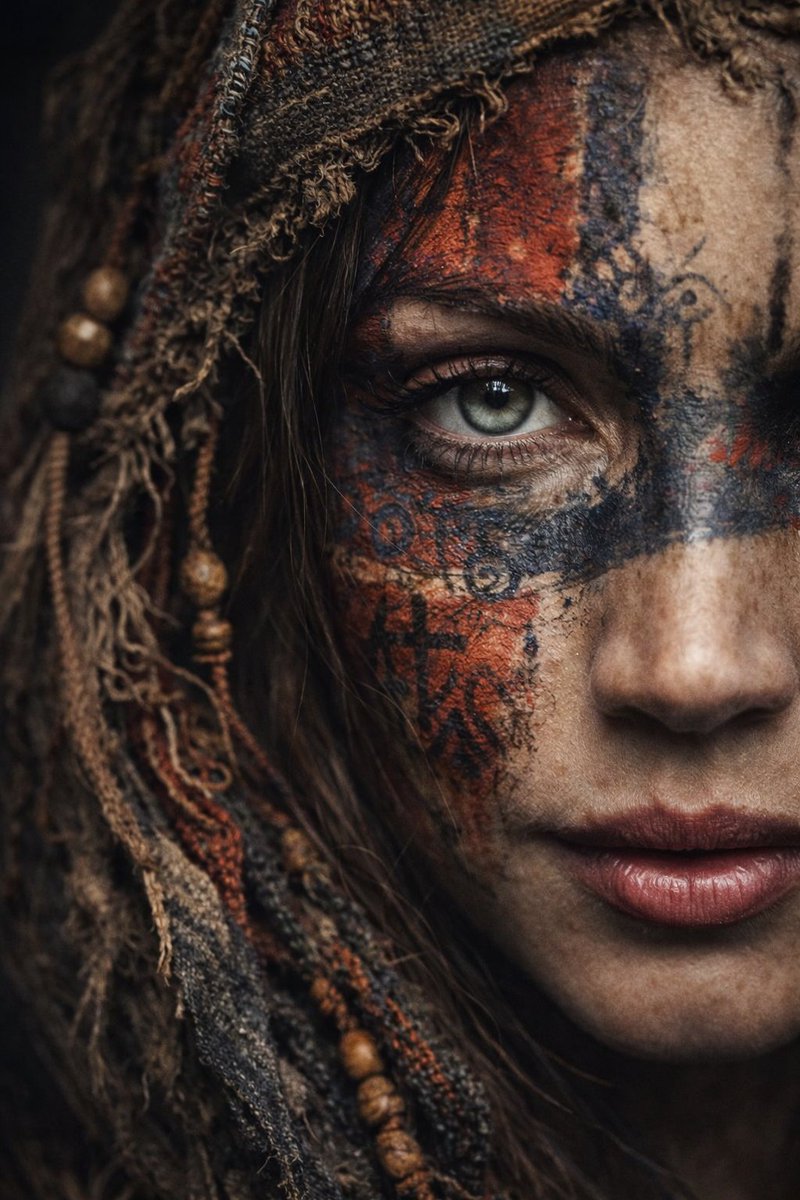 Ultra-Realistic Portrait with Tribal Markings and Painterly Realism 1