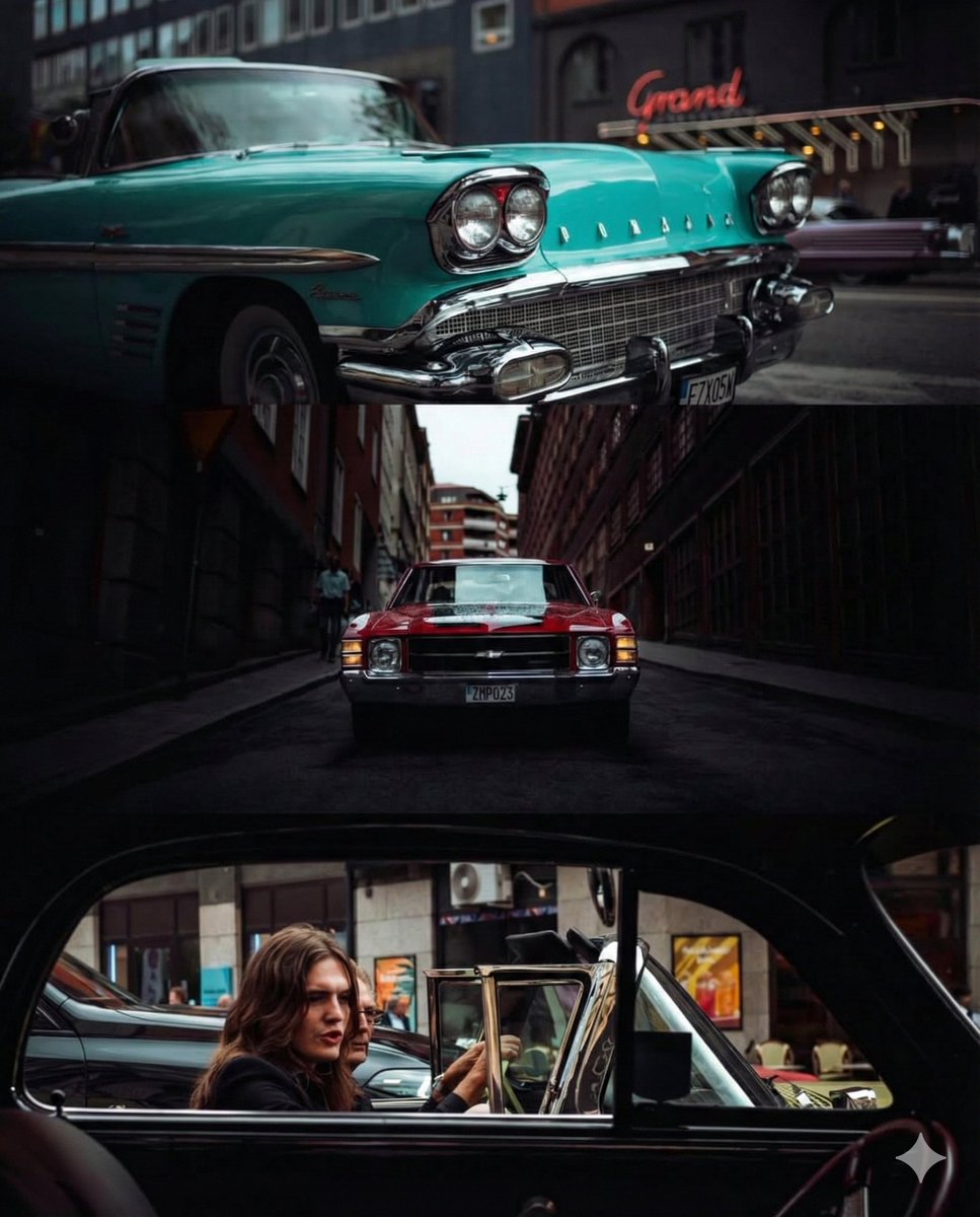 Triptych Collage of Vintage American Cars 1