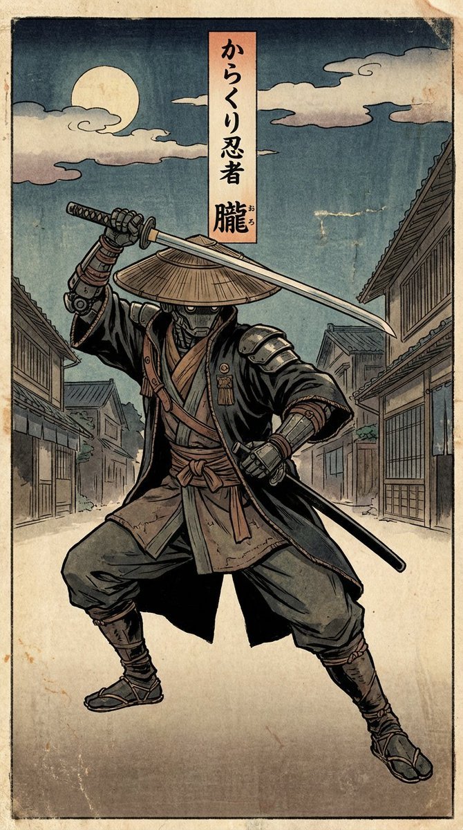 Edo-style woodblock print ninja character 1