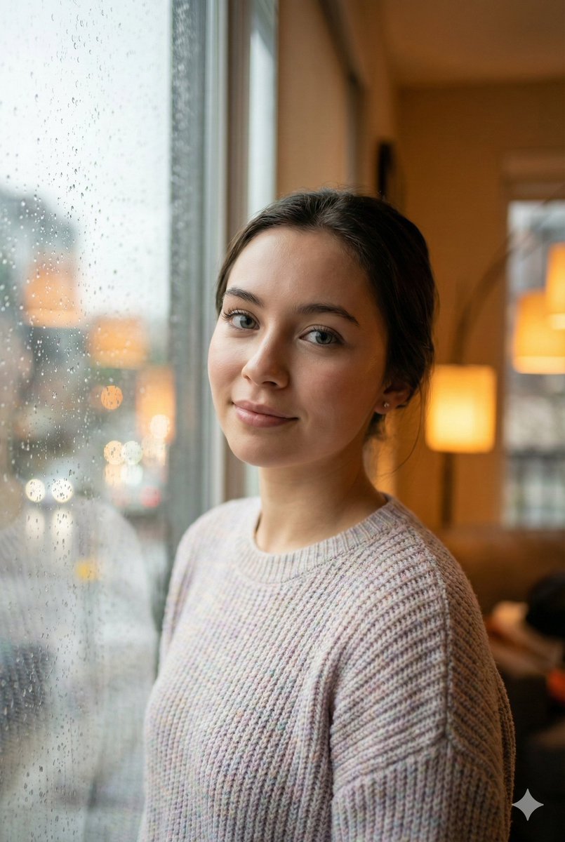 Cozy Realism Rainy Day Portrait Prompt 1