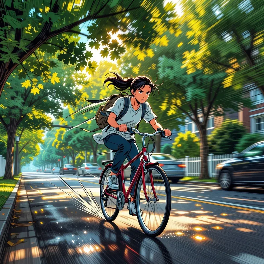 Girl Cycling City Illustration 2