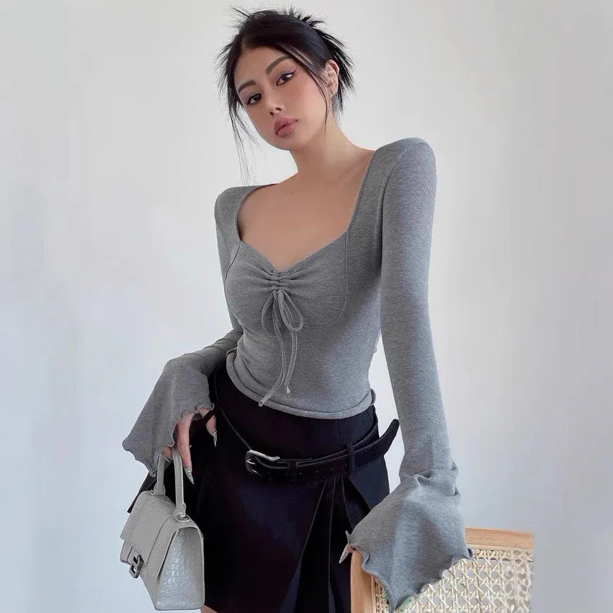 E-commerce Product Listing: Grey Ruched Top and Black Mini Skirt 2