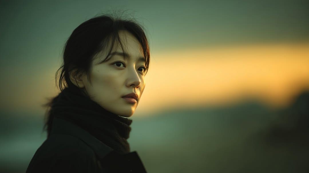 Cinematic Sunset Portrait of East Asian Woman 3