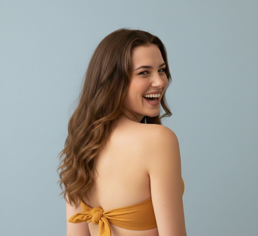 Playful Overhead Bikini Portrait Prompt 1
