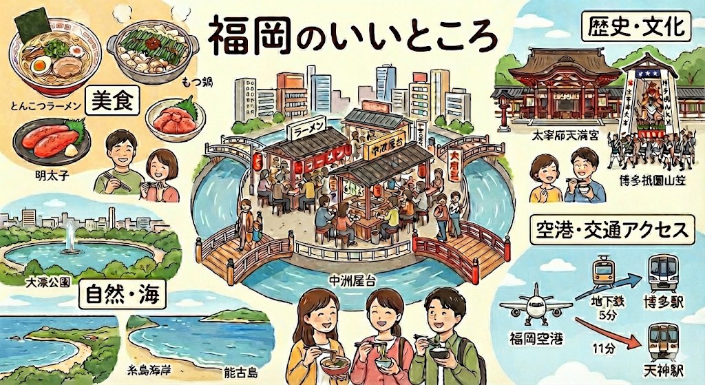 Summarize Fukuoka’s good points in one image 1