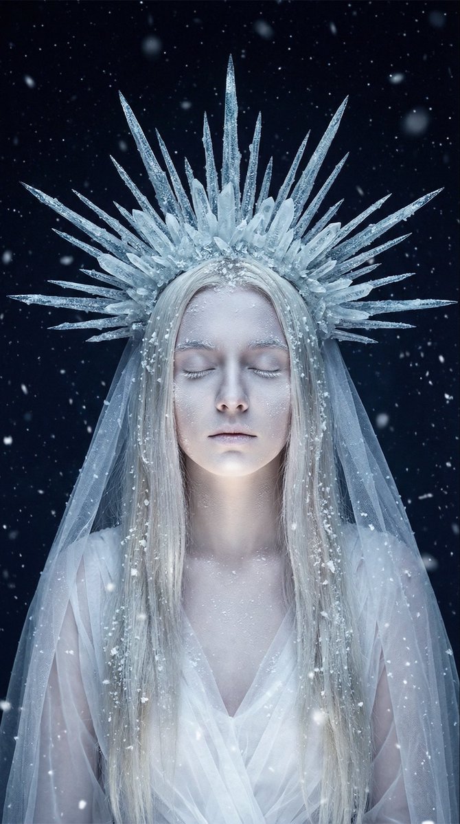 Ethereal Winter Goddess Portrait Prompt 1