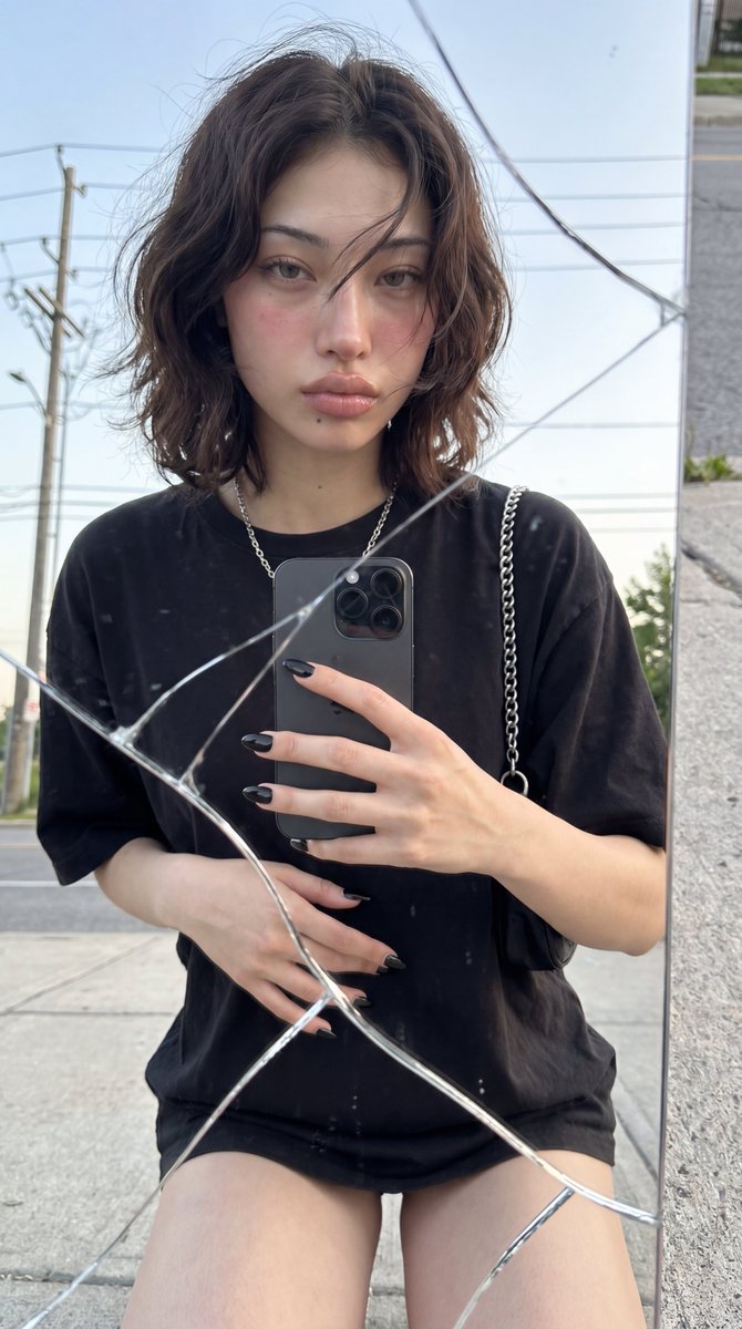 Photorealistic Cracked Mirror Selfie 1