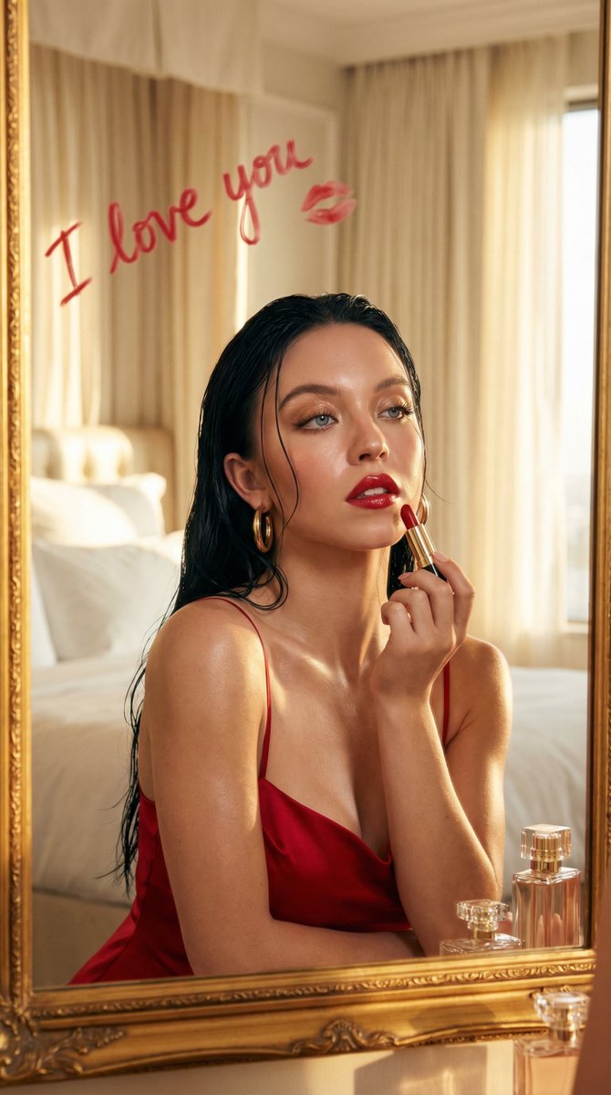 Cinematic Portrait Prompt: Applying Red Lipstick 2