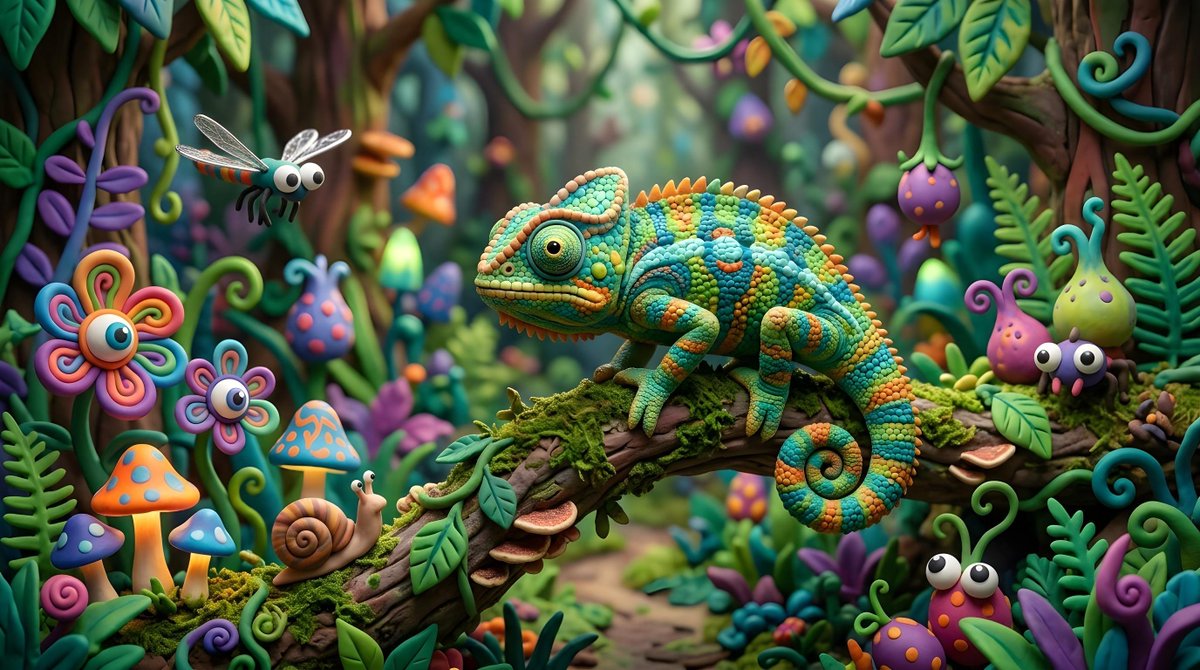 Comic / Storyboard - Whimsical Claymation Chameleon Scene