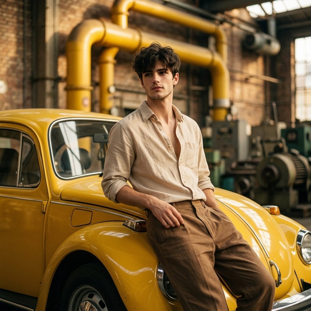 Vintage Car Portrait in Industrial Setting 1