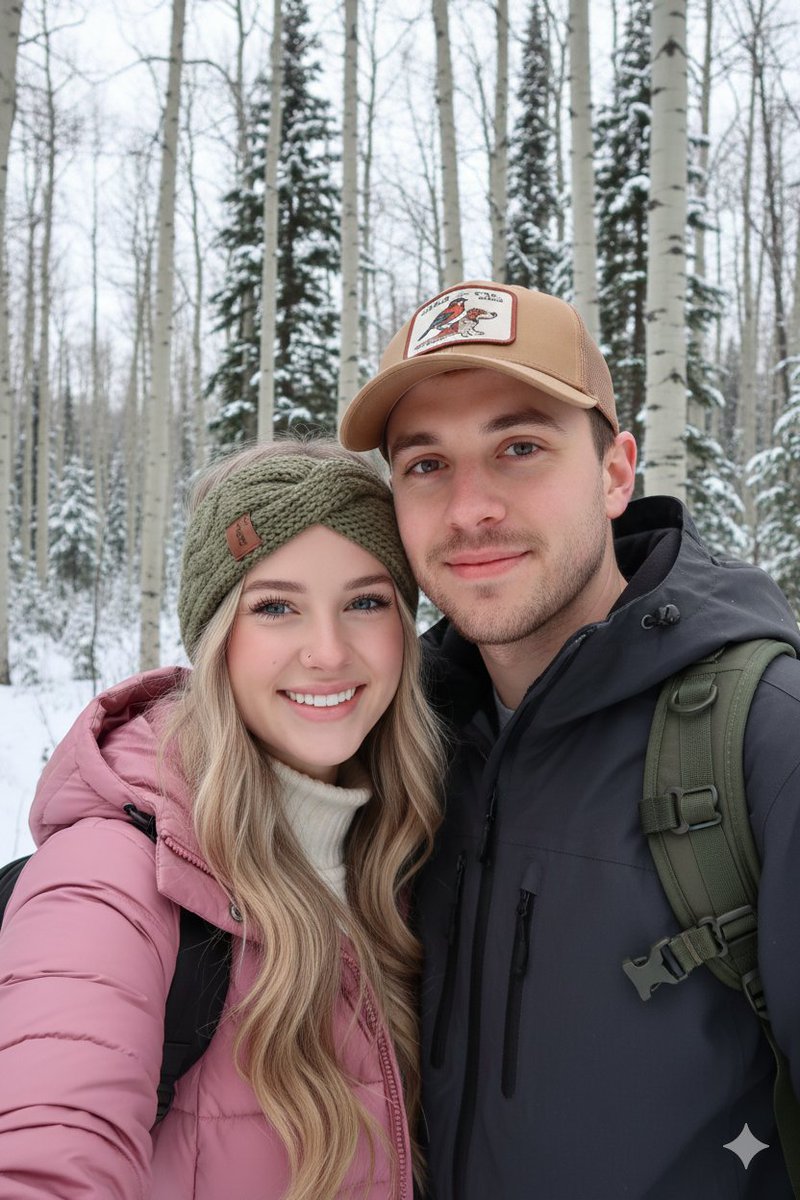 Winter Hiking Couple Selfie JSON Prompt 1