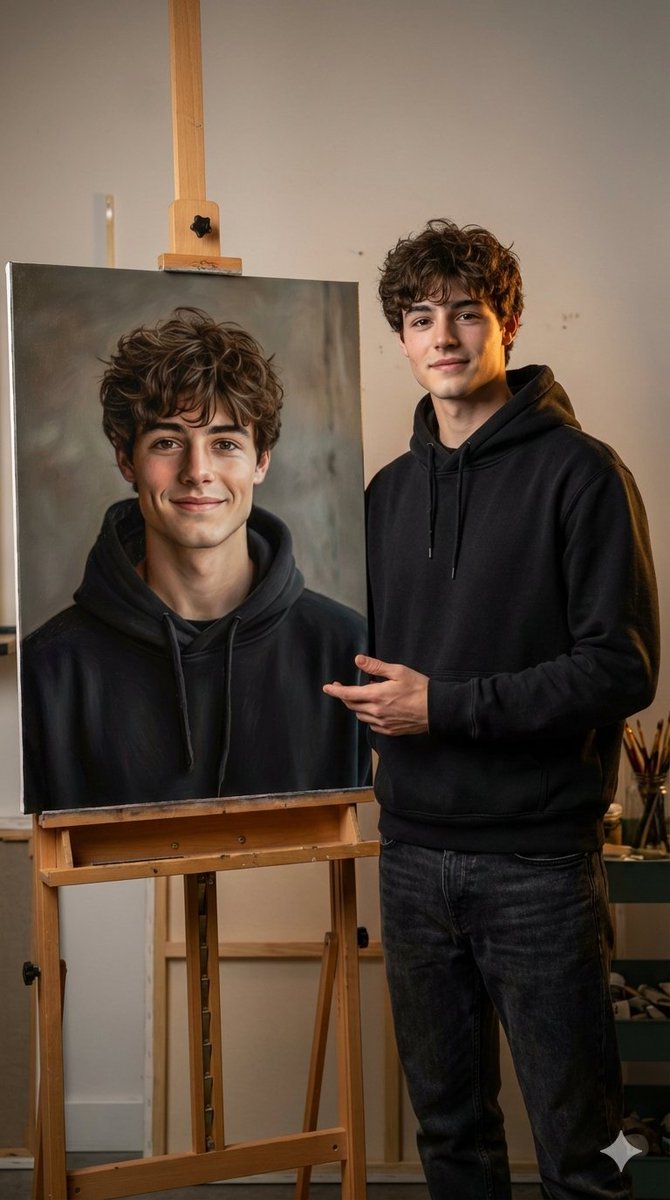 Hyper-realistic portrait with a painting of the subject 1