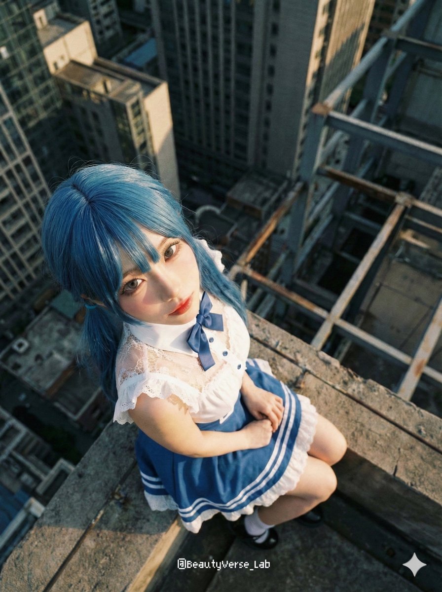 Extreme Top-Down Skyscraper Edge Portrait Prompt 2