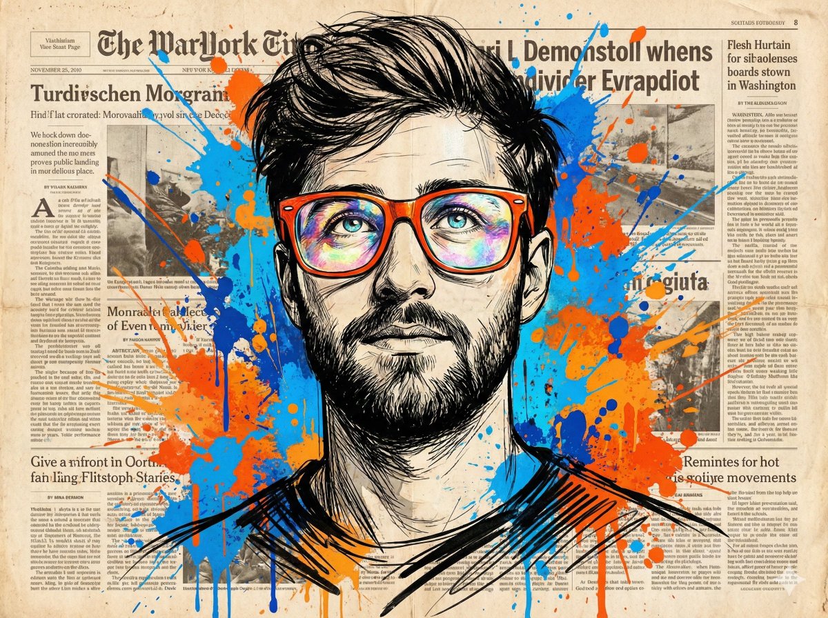 Abstract Expressionist Portrait with Orange Glasses 1