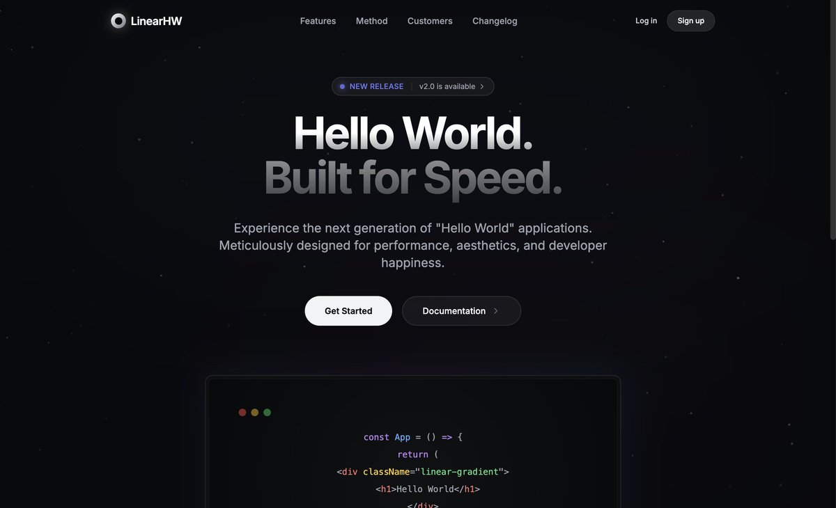 Hello world web page with Linear-style variants 2
