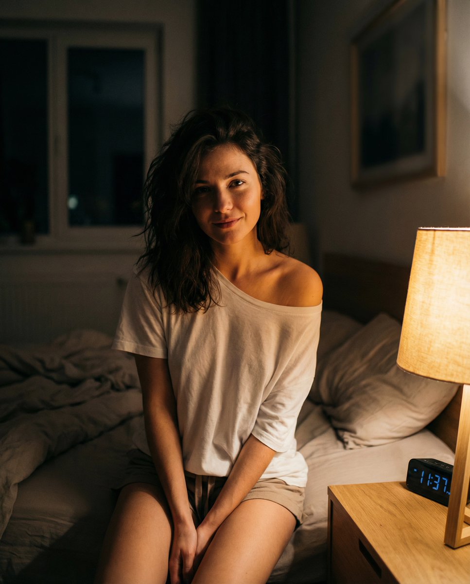 Intimate Nighttime Bedroom Portrait (iPhone Style) 1