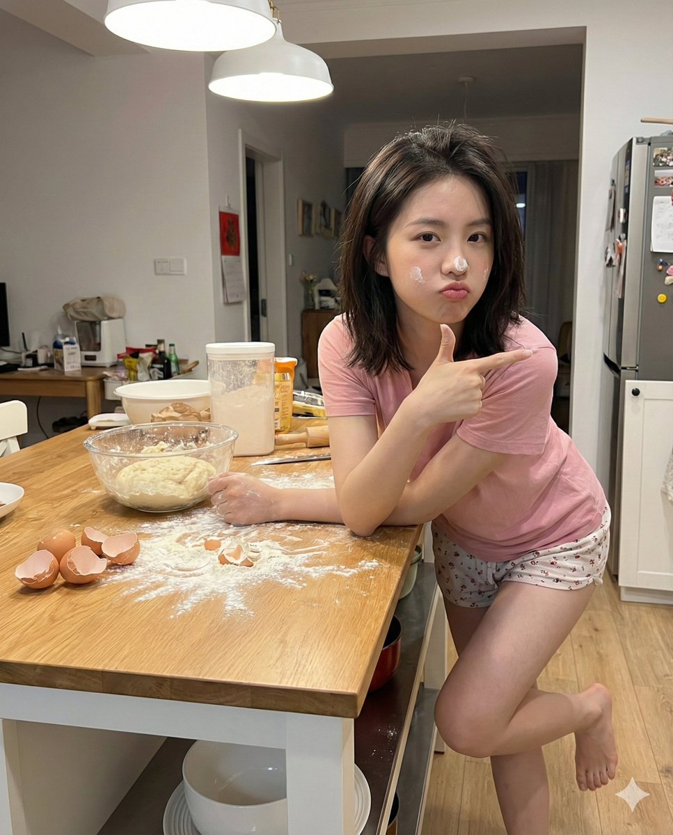 Playful Mirror Selfie in a Messy Kitchen 2