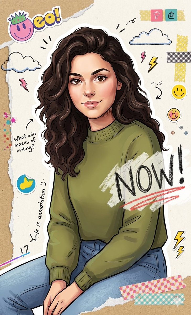 Vibrant Sticker Art Illustration of a Young Woman 2