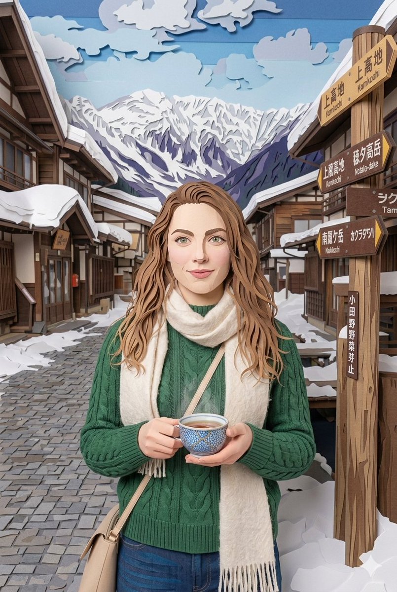 Snowy Japanese Village Winter Illustration 2