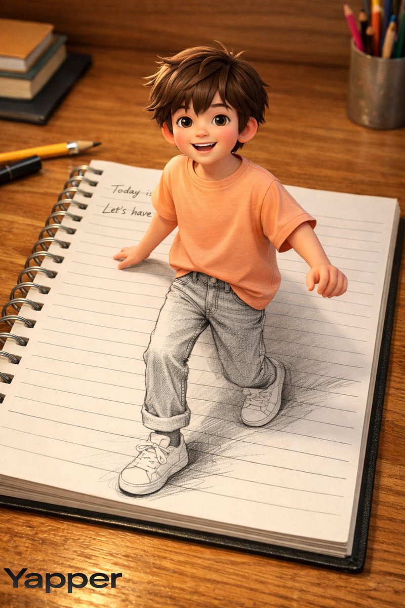 Creative 3D Illusion Artwork of a Boy Stepping Out of a Notebook 2