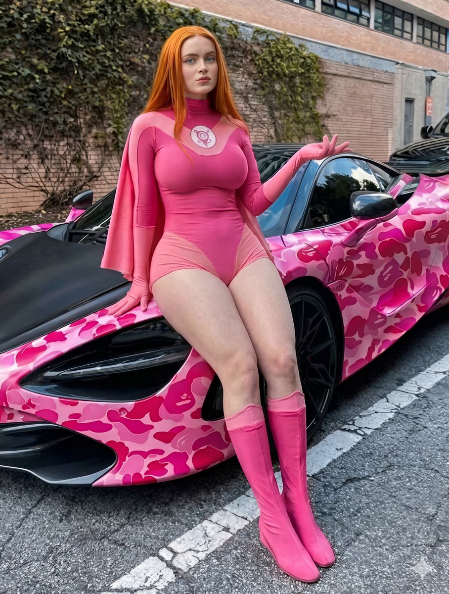 Superhero Bodysuit on Sports Car Hood (Prompt 2) 1