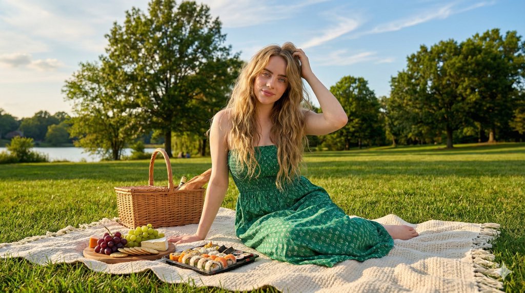8K Lifestyle Portrait of Billie Eilish on Picnic Blanket 2