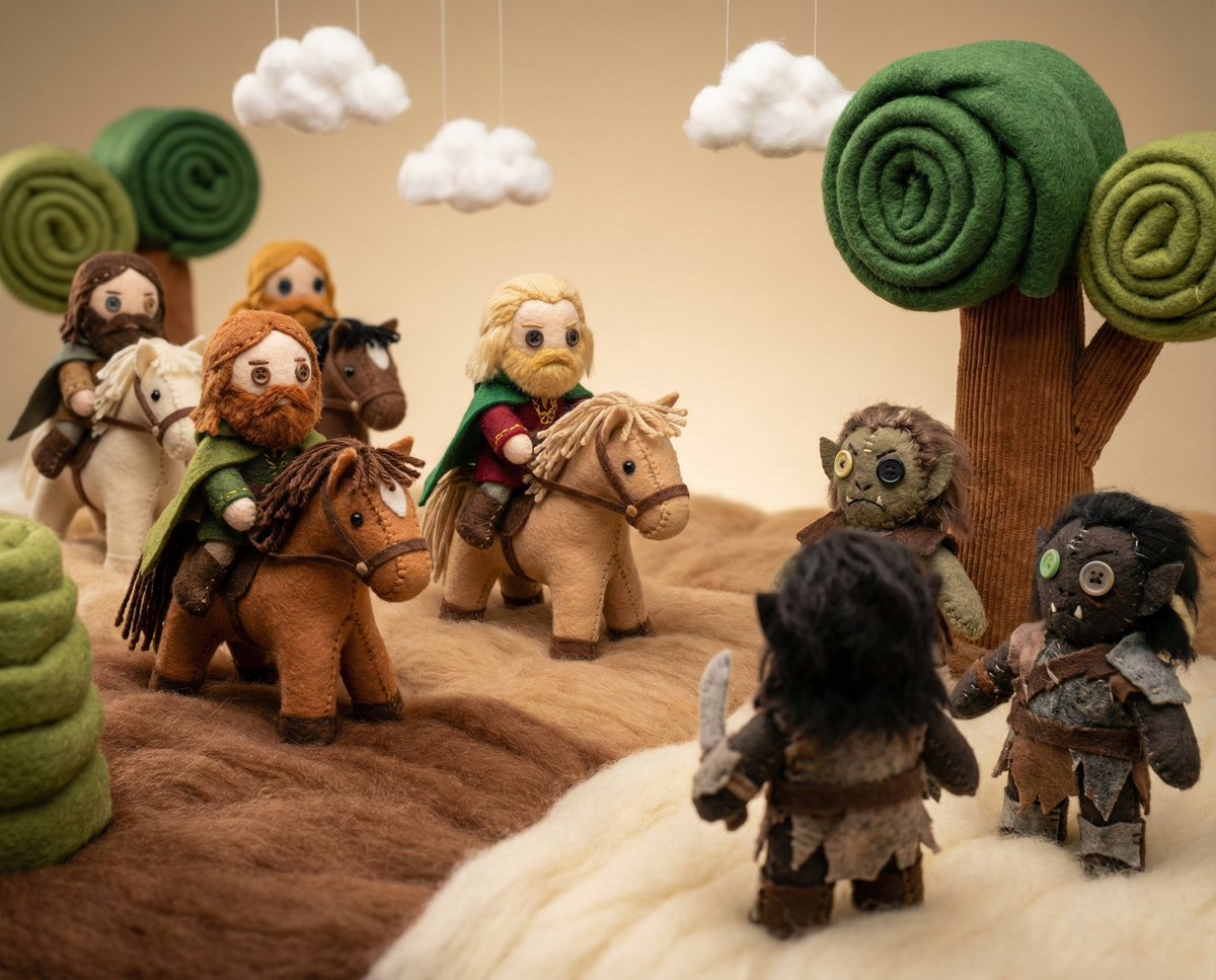 Whimsical Plush Toy Diorama of Little Red Riding Hood 4