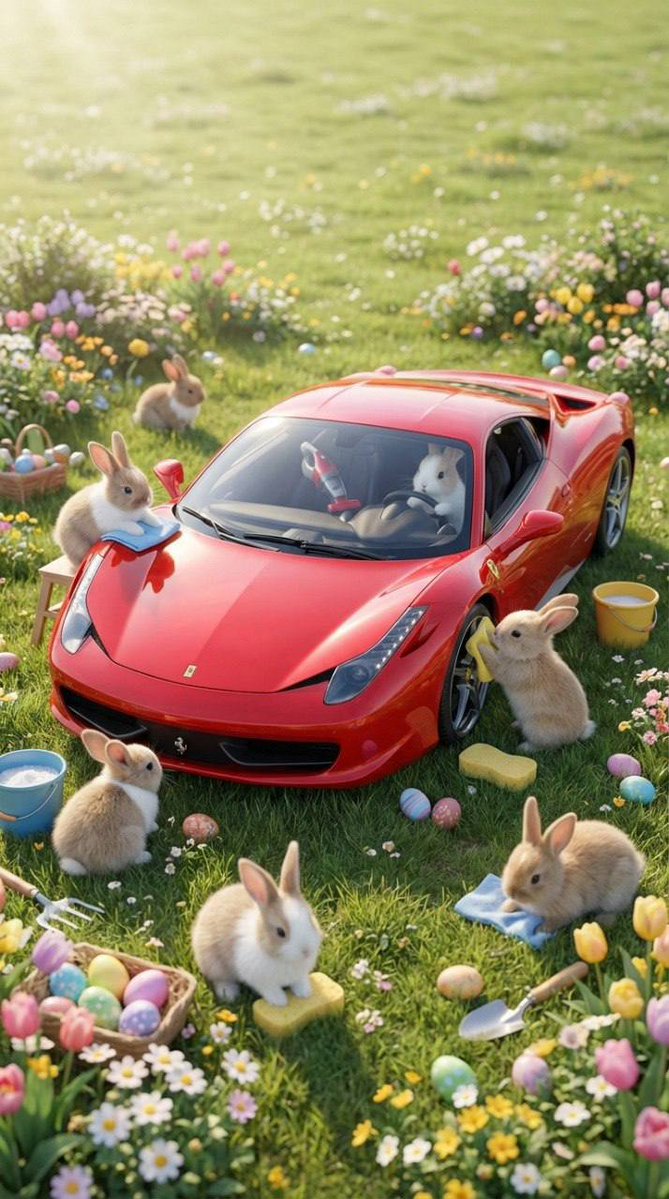 Bunnies Detailing a Car 1