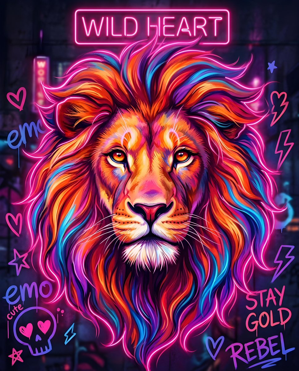 Vibrant Neon Majestic Lion 1