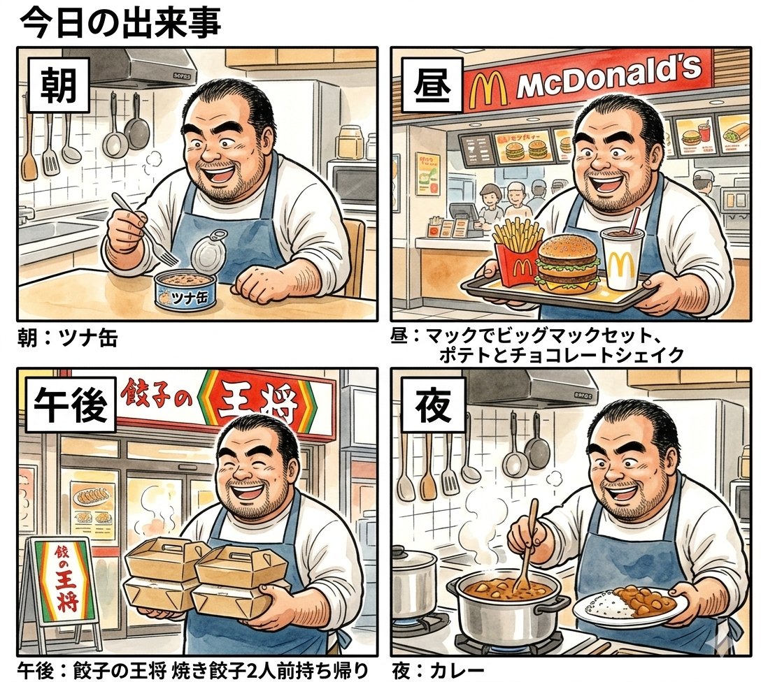 4-Panel Manga Prompt: A Day's Meals 1