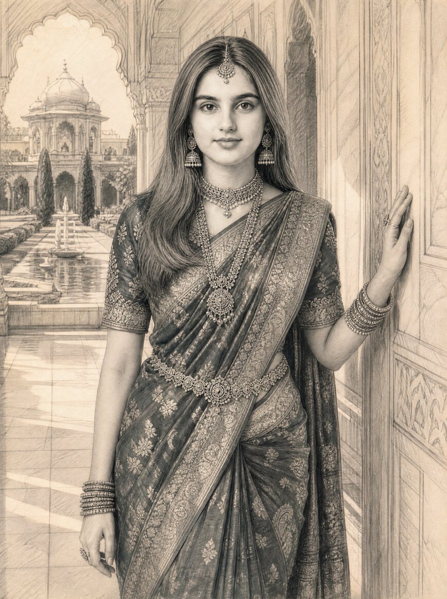 Graphite Pencil Sketch of South Asian Woman 1