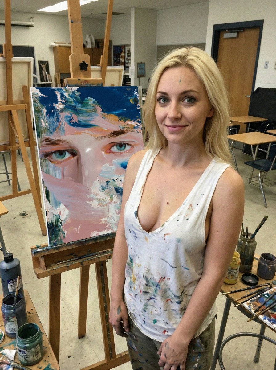 Low-Quality Smartphone Photo of an Artist in a Classroom 2