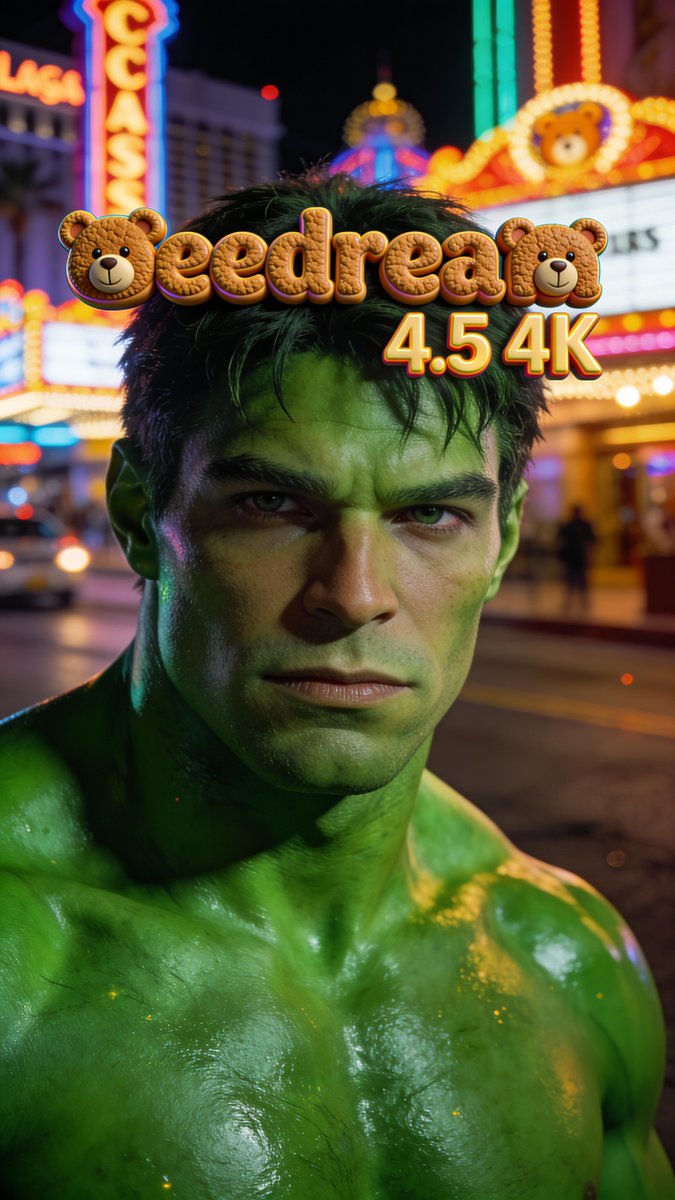 Hyper-realistic portrait with vibrant green skin on the Las Vegas Strip 2